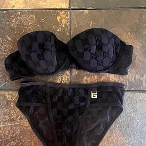Vintage late 1990’s Tom Ford Gucci Black GG Strapless Underwear Set